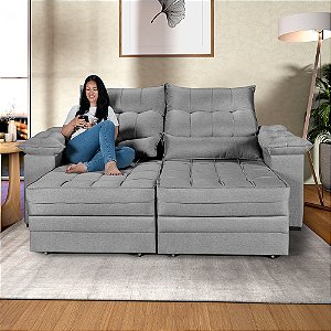 Sofá Retrátil e Reclinável Cancún em Linho Cinza