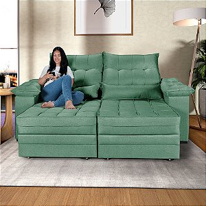 Sofá Retrátil e Reclinável Cancún em Linho Verde