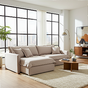 Sofá Cama Retrátil e Reclinável Living Bali em Linho Bege 2,18m