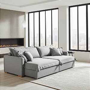 Sofá Cama Retrátil e Reclinável Living Bali em Linho Cinza 2,18m