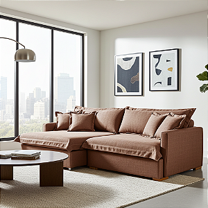 Sofá Cama Retrátil e Reclinável Living Bali em Linho Marrom 2,18m