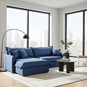 Sofá Cama Retrátil e Reclinável Living Bali em Linho Azul 2,18m