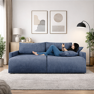 Sofá Cama Retrátil Milão em Tecido Impermeável Azul 2,18m