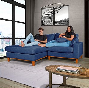 Sofá Paris Com Chaise Esquerdo 1,94m em Linho Azul