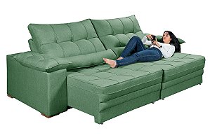 Sofá Cama Retrátil e Reclinável Cancún em Linho Verde 2,50m
