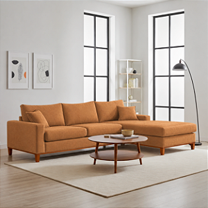 Sofá Lunaro Com Chaise Direito 4 Lugares em Linho Impermeável Marrom