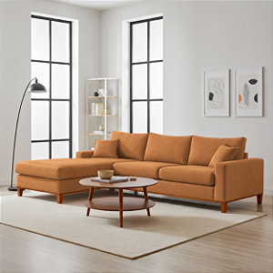 Sofá Lunaro Com Chaise Esquerdo 4 Lugares em Linho Impermeável Marrom