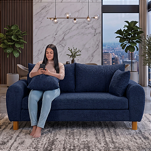 Sofá em Bouclê Azul Living 3 Lugares 185cm