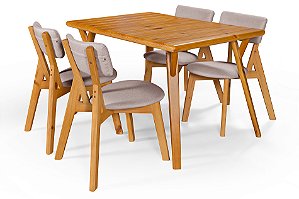 Conjunto Mesa Retangular Ripada Liz 120x80 com 4 Cadeiras em Linho Bege