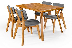 Conjunto Mesa Retangular Ripada Liz 120x80 com 4 Cadeiras em Linho Cinza