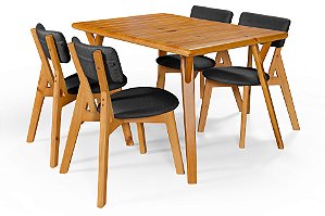 Conjunto Mesa Retangular Ripada Liz 120x80 com 4 Cadeiras em Linho Grafite