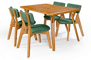 Conjunto Mesa Retangular Ripada Liz 120x80 com 4 Cadeiras em Linho Verde