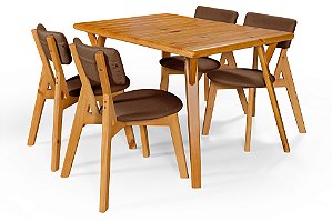 Conjunto Mesa Retangular Ripada Liz 120x80 com 4 Cadeiras em Linho Marrom