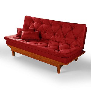 Sofá Cama Caribe Casal Vermelho Reclinável 3 Posições em Suede