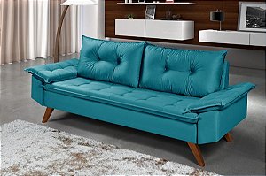 Sofá Bariloche Azul Turquesa 3 Lugares em Suede