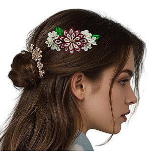 Pente para cabelo, japonesa em flor de fita - Kanzashi - Modelo Aika