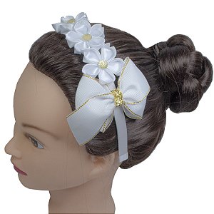 Tiara Floral, Combo Kanzashi e Laço - Mod Gina.