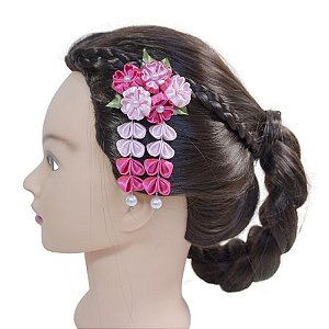 Kanzashi - Flor de cetim p/ cabelo - Modelo Mini Sakura
