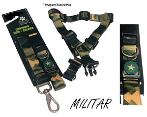 Conjunto Militar Bella Pet  Peitoral+Guia+Coleira tamanho GG 13kg à 30kg (03 produtos)