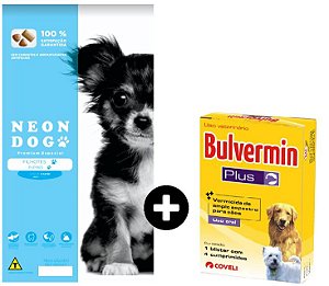 Kit Combo Ração Neon Dog Filhotes Carne 8kg  + Vermífugo para Cães Bulvermin  Plus 4 comprimidos.