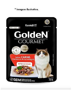 Sachê Golden Gourmet Gatos Castrados Carne, Abóbora e Arroz Integral 70 g