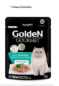 Sachê Golden Gourmet Gatos Castrados Frango, Abóbora e Arroz Integral 70 g