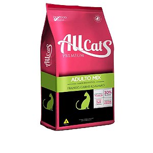 Ração Gatos Allcats Adultos Mix Frango, Carne e Salmão 10,1kg