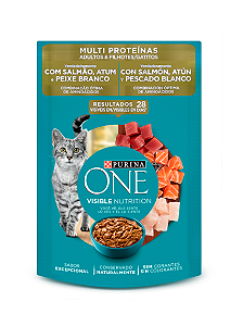 Sachê One Gatos Adulto & Filhotes Salmão Atum e Peixe Branco 85g (Multi Proteínas)