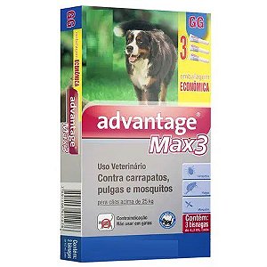 Antipulgas e Carrapatos Advantage Max 3 com 4ml Cães + de 25kg - 3 Unidades