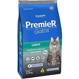 Ração Premier Gatos Ambientes Internos Light Adultos Salmão 7,5 kg