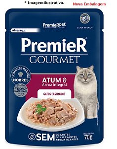 Ração Úmida Premier Pet Gourmet Sachê Atum para Gatos Adultos Castrados- 70g  