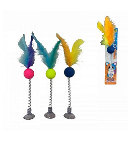 Brinquedo Gatos Bola Vai Vem Pena com ventosa Ref 8493
