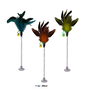 Brinquedo Gatos Varinha/Mola  com Pena, guizo e ventosa 30cm         VAR3025