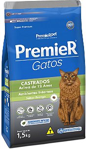 Ração Premier Gatos Castrados +12 anos Frango Ambientes Internos 1,5 kg