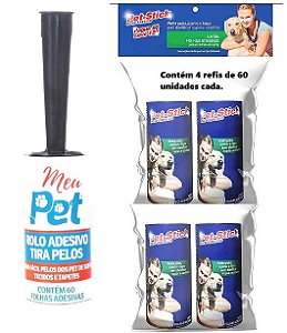 Rolo Adesivo Tira Pelos Meu Pet  - 60 folhas adesivas + 4 Refis com 60 folhas