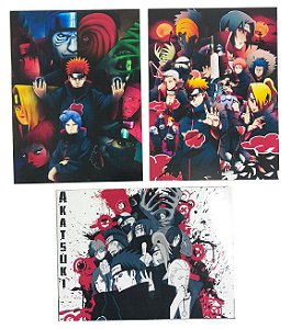Kit 3 placas decorativas Naruto Akatsuki