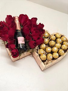 Coração Rosas Chandon Baby e Ferrero Rocher