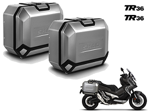 KIT PAR DE BAÚS LATERAIS SHAD TR36 ALUMÍNIO ESCOVADO 36 LITROS CADA LATERAL COM SUPORTE 4P SYSTEM HONDA X-ADV 750 (ATÉ 2021)