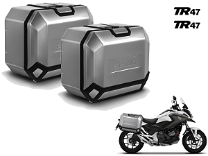 KIT PAR DE BAÚS LATERAIS SHAD TR47 ALUMÍNIO ESCOVADO 47 LITROS CADA LATERAL COM SUPORTE 4P SYSTEM HONDA NC 750X (2016 A 2021)