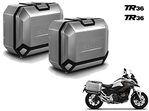 KIT PAR DE BAÚS LATERAIS SHAD TR36 ALUMÍNIO ESCOVADO 36 LITROS CADA LATERAL COM SUPORTE 4P SYSTEM HONDA NC 750X (2016 A 2021)
