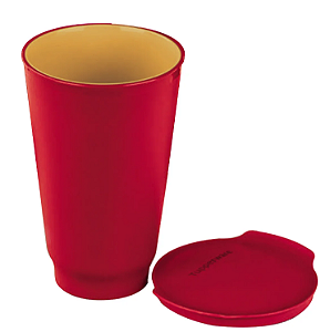 Copo Allegra Tupperware 450 ml Dourado com Vermelho