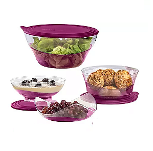 Kit Tigelas Elegância Tupperware Policarbonato Rosa 4 Peças