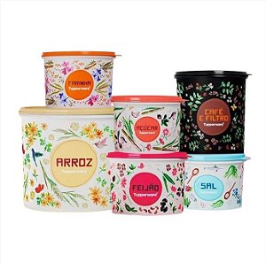 Kit Floral Armazenar Tupperware 6 Peças