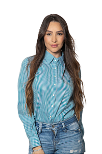 CAMISA FEMININA XADREZ VERDE ÁGUA