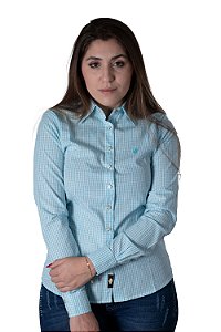 Camisa Feminina Xadrez Americano Azul Bebê e Branco