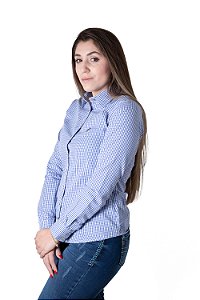 Camisa Feminina Xadrez Americano Azul Marinho e Branco