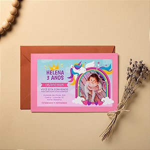 Convite Impresso Aniversário -  Unicórnio