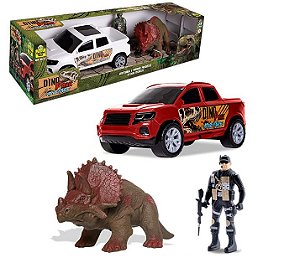 Dino Adventure: Kit Completo - Carro, Dino e Boneco (3 peças)