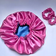 Touca de cetim dupla face Azul / Rosa