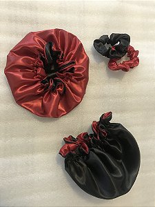 Touca de cetim dupla face Vermelho / Preto